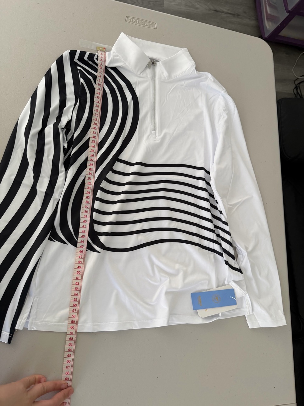 ACEGOLFS NWT Black & White Striped Quarter Zip Long Sleeve Golf Top M - Picture 2 of 5